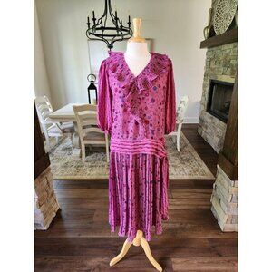 Vintage 80s Judi‎ Michael 2 piece pleated skirt set Flapper Mixed Print Ruffle